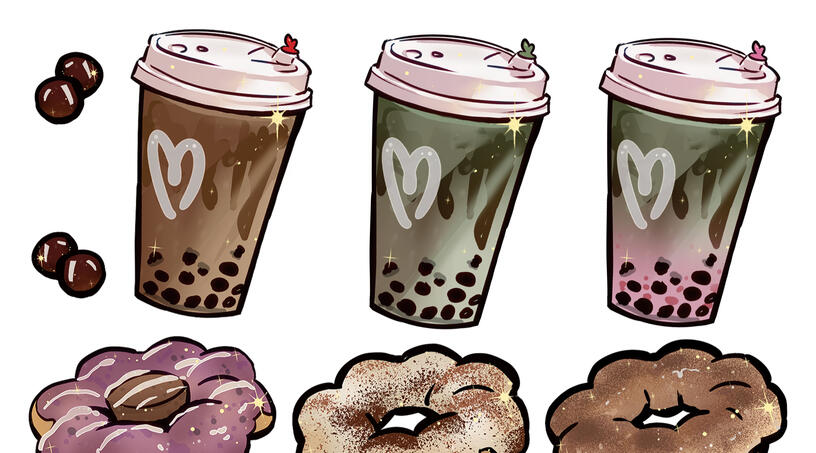 Bubble tea and dounuts sticker sheet